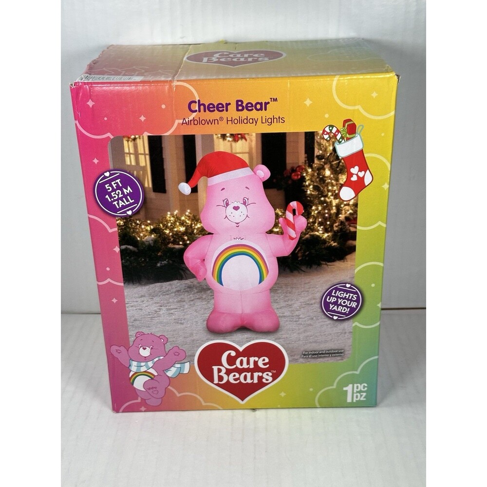 CARE BEARS Cheer Bear Yard Lawn Blow Up Airblown Holiday Light Christmas 5ft NEW